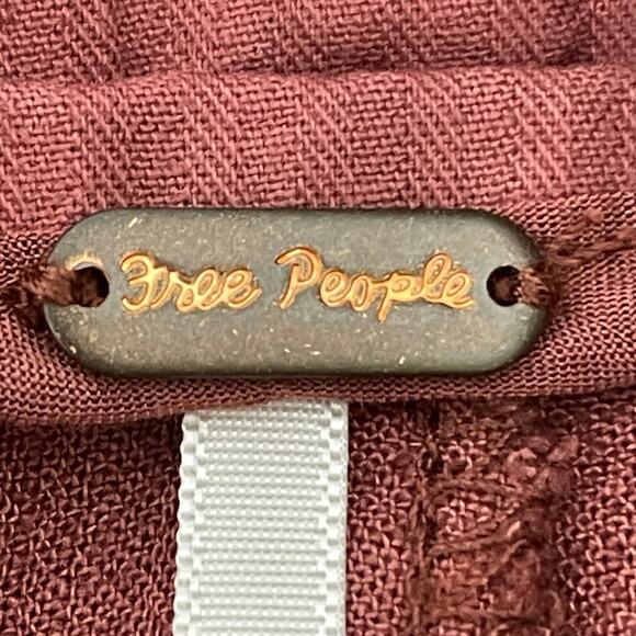 Free People Calla Trousers Linen Blend Relaxed Fit Wine Women's Size 12 NWT - Picture 3 of 11